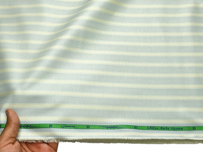 Grasim By Aditya Birla Group 100% Pure Cotton Shirting Fabric (Light Blue & Cream, Stripes)