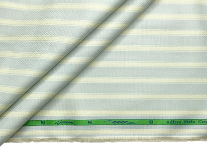 Grasim By Aditya Birla Group 100% Pure Cotton Shirting Fabric (Light Blue & Cream, Stripes)