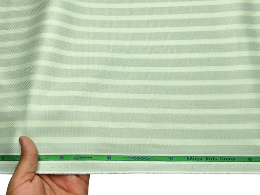 Grasim By Aditya Birla Group 100% Pure Cotton Shirting Fabric (Light Green , Stripes)