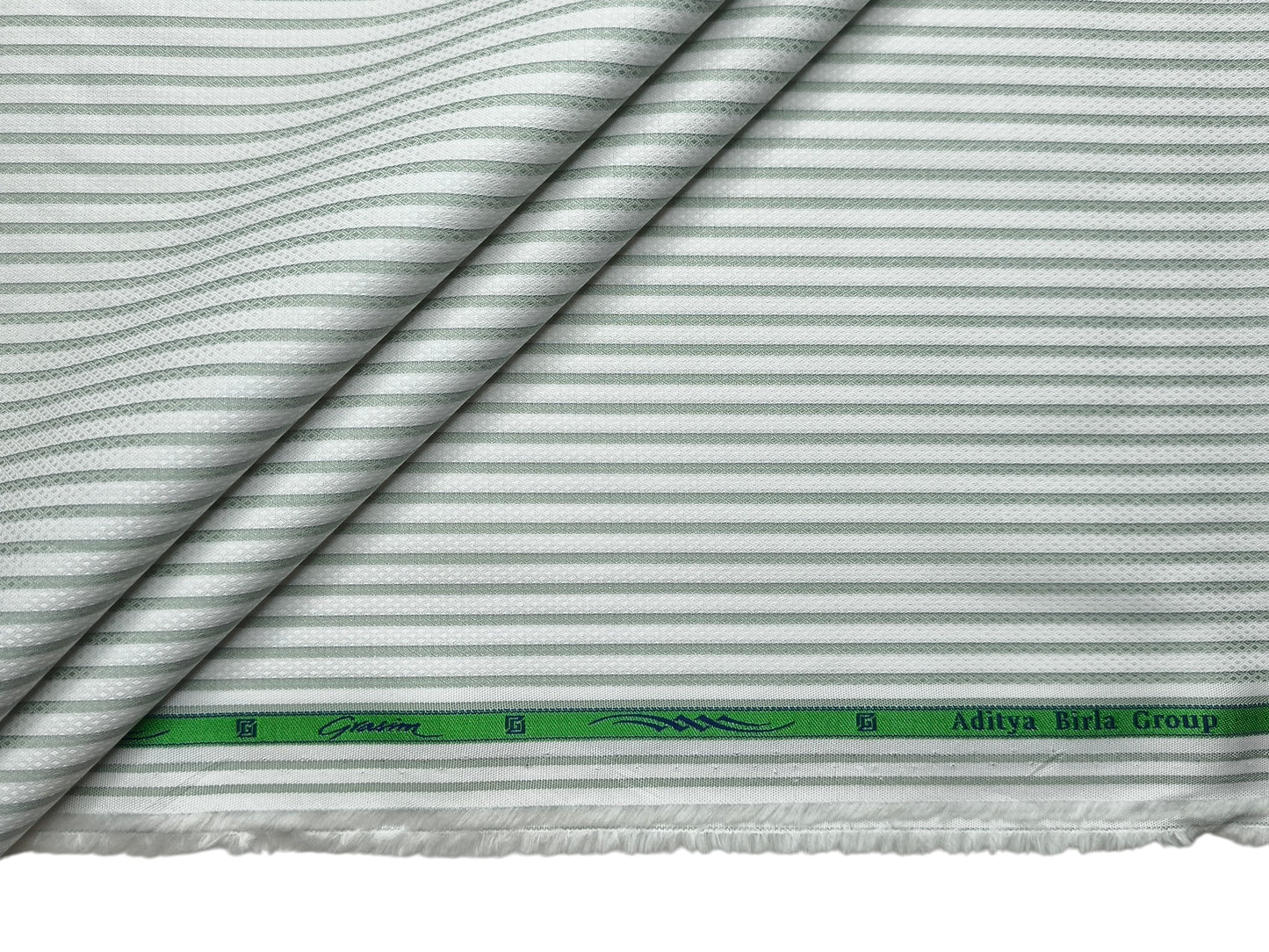 Grasim By Aditya Birla Group 100% Pure Cotton Shirting Fabric (White & Pastel Green, Stripes)