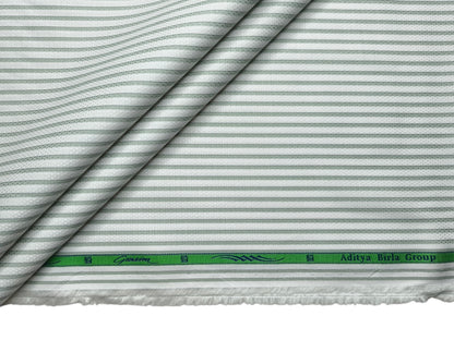Grasim By Aditya Birla Group 100% Pure Cotton Shirting Fabric (White & Pastel Green, Stripes)