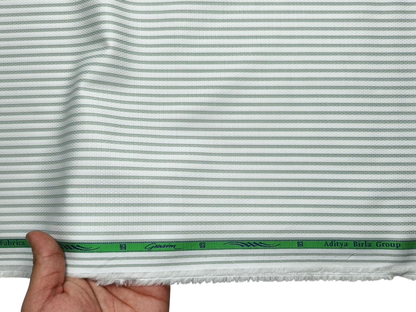 Grasim By Aditya Birla Group 100% Pure Cotton Shirting Fabric (White & Pastel Green, Stripes)