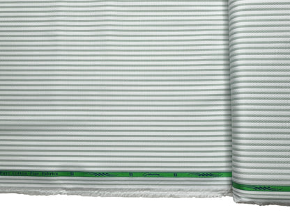 Grasim By Aditya Birla Group 100% Pure Cotton Shirting Fabric (White & Pastel Green, Stripes)
