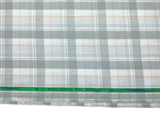Grasim By Aditya Birla Group 100% Pure Cotton Shirting Fabric (Grey & Orange, Checks)