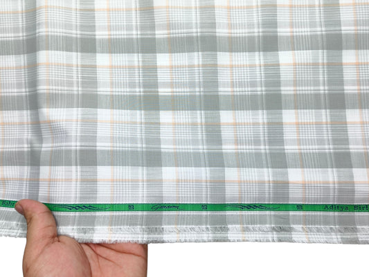 Grasim By Aditya Birla Group 100% Pure Cotton Shirting Fabric (Grey & Orange, Checks)