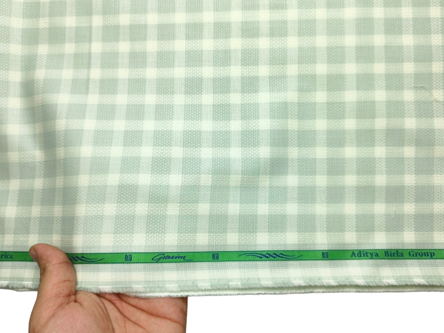 Grasim By Aditya Birla Group 100% Pure Cotton Shirting Fabric (Light Green , Checks)