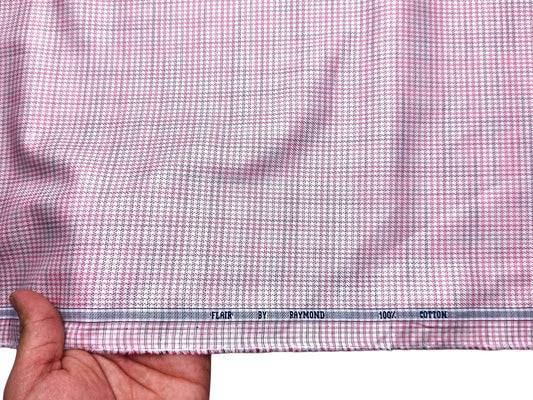 Raymond 100% Premium Cotton Shirting Fabric (Pink, Microchecks)