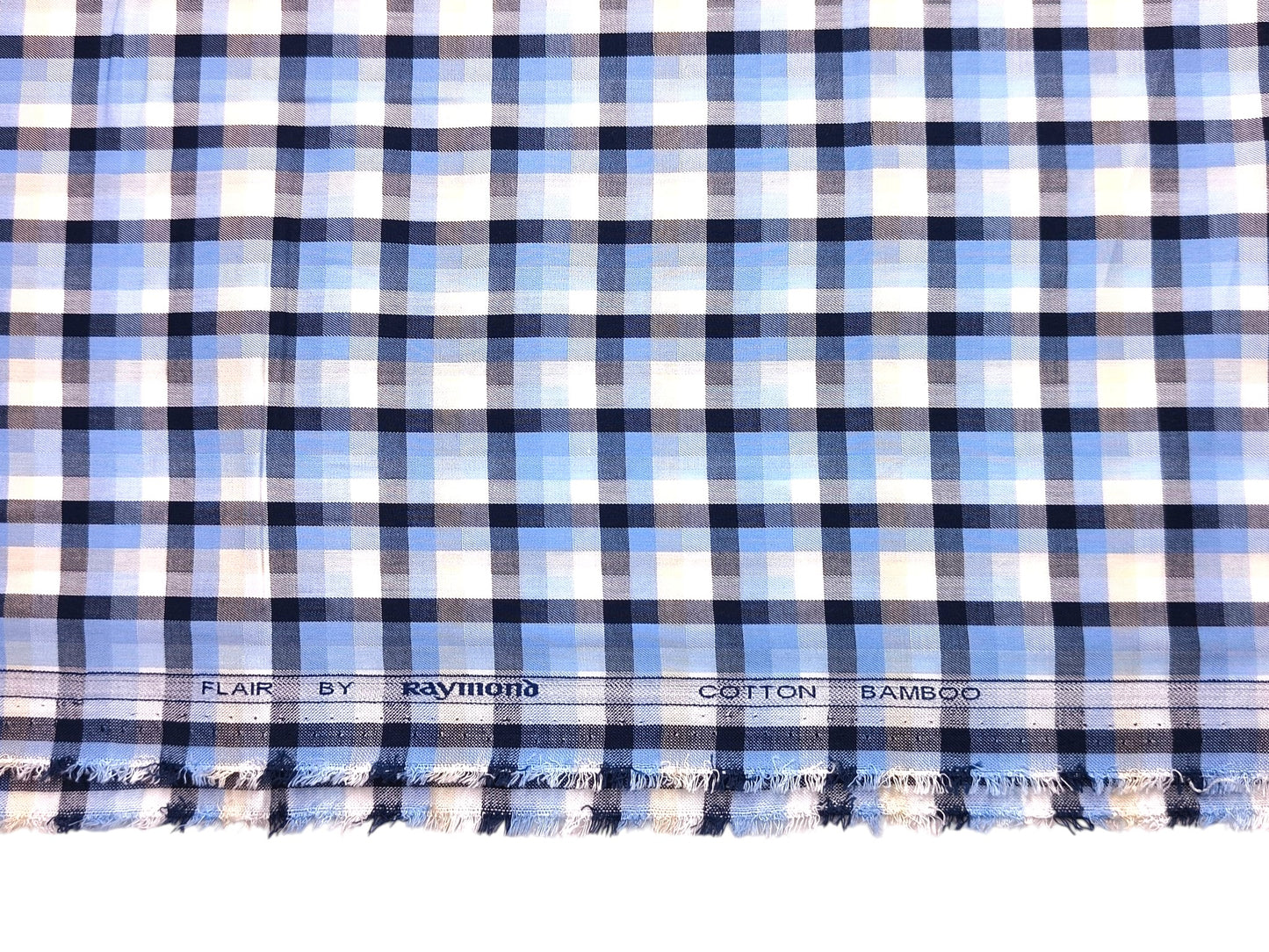 Raymond Cotton Bamboo Blended Premium Shirting Fabric (Sky Blue, Multichecks)