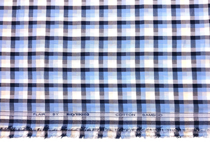 Raymond Cotton Bamboo Blended Premium Shirting Fabric (Sky Blue, Multichecks)