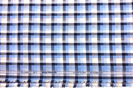 Raymond Cotton Bamboo Blended Premium Shirting Fabric (Sky Blue, Multichecks)