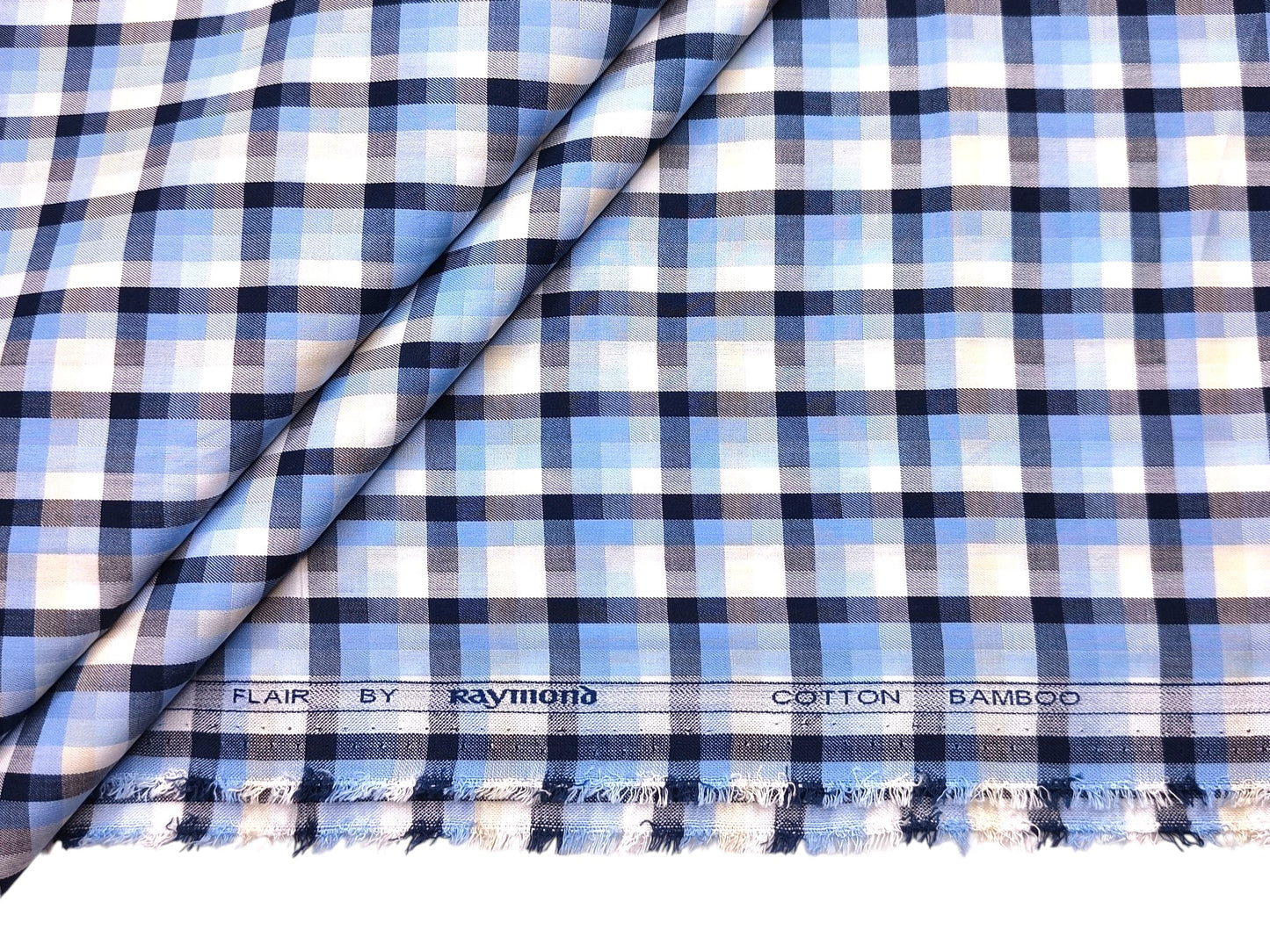 Raymond Cotton Bamboo Blended Premium Shirting Fabric (Sky Blue, Multichecks)