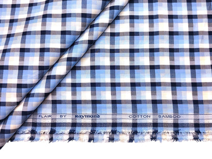 Raymond Cotton Bamboo Blended Premium Shirting Fabric (Sky Blue, Multichecks)