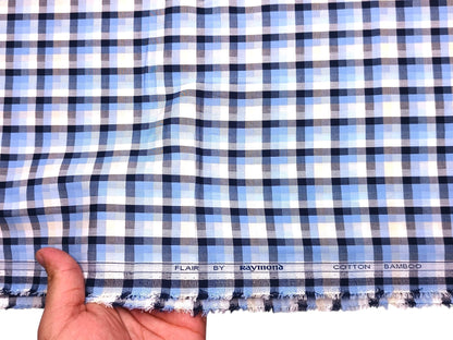 Raymond Cotton Bamboo Blended Premium Shirting Fabric (Sky Blue, Multichecks)