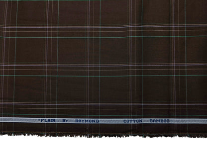 Raymond Cotton Bamboo Blended Premium Shirting Fabric (Coffee Brown,Offwhite & Green, Checks)