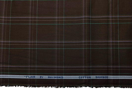 Raymond Cotton Bamboo Blended Premium Shirting Fabric (Coffee Brown,Offwhite & Green, Checks)