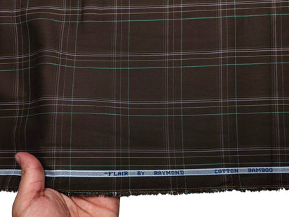 Raymond Cotton Bamboo Blended Premium Shirting Fabric (Coffee Brown,Offwhite & Green, Checks)