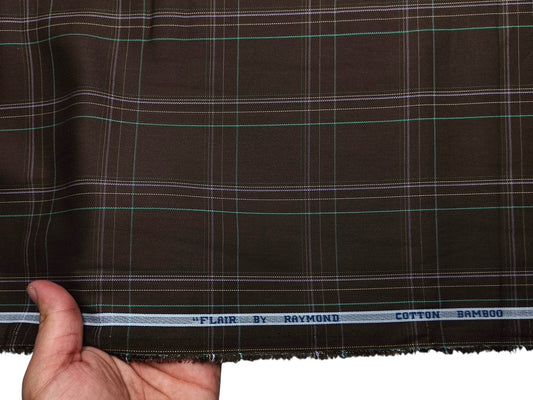 Raymond Cotton Bamboo Blended Premium Shirting Fabric (Coffee Brown,Offwhite & Green, Checks)