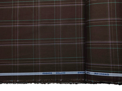 Raymond Cotton Bamboo Blended Premium Shirting Fabric (Coffee Brown,Offwhite & Green, Checks)