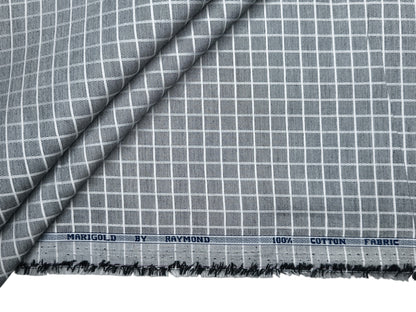 Raymond 100% Premium Cotton Shirting Fabric (Grey & White, Checks)
