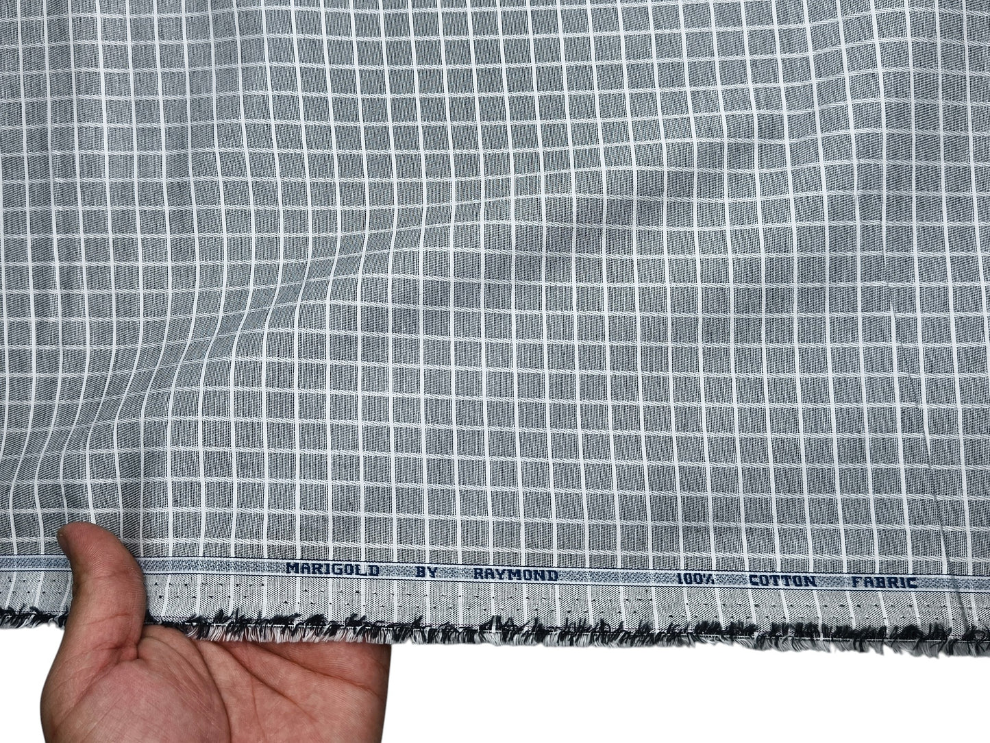 Raymond 100% Premium Cotton Shirting Fabric (Grey & White, Checks)