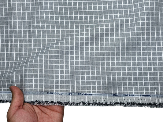 Raymond 100% Premium Cotton Shirting Fabric (Grey & White, Checks)