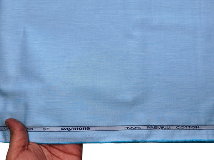 Raymond 100% Premium Cotton Shirting Fabric (Sky Blue, Plain)