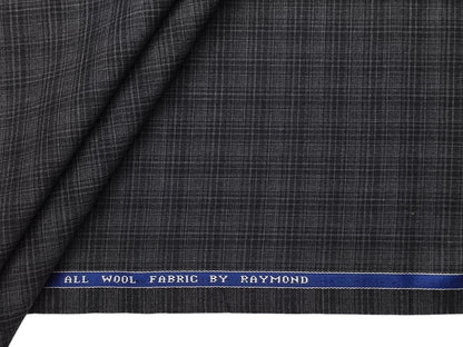 Raymond 100% Wool Premium Suiting Fabric (Grey, Checks)