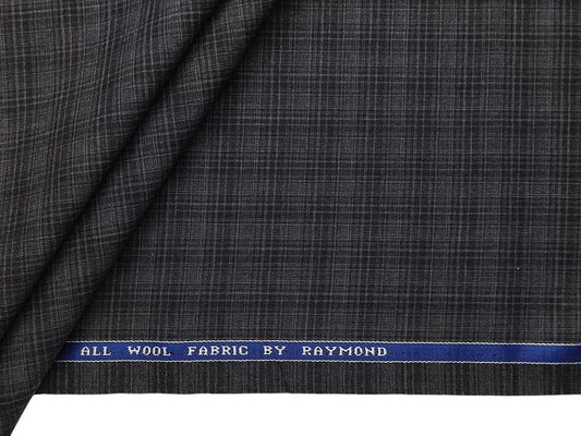 Raymond 100% Wool Premium Suiting Fabric (Grey, Checks)