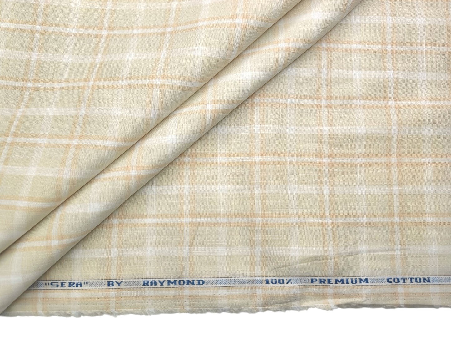 Raymond 100% Premium Cotton Shirting Fabric (Cream & White, Checks)