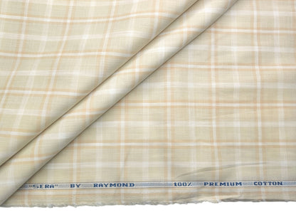 Raymond 100% Premium Cotton Shirting Fabric (Cream & White, Checks)