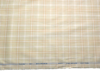 Raymond 100% Premium Cotton Shirting Fabric (Cream & White, Checks)