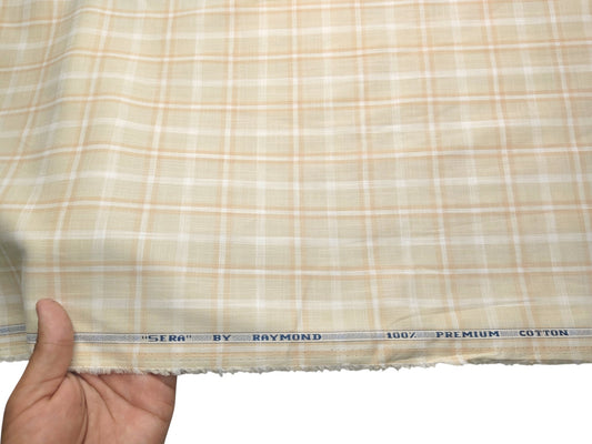 Raymond 100% Premium Cotton Shirting Fabric (Cream & White, Checks)