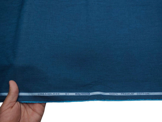 Raymond 100% Premium Cotton Shirting Fabric (Teal Blue, Plain)