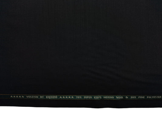 Raymond Wolsten 70% Wool Super 120s Suiting Fabric (Black, Plain)
