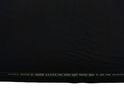Raymond Wolsten 70% Wool Super 120s Suiting Fabric (Black, Plain)