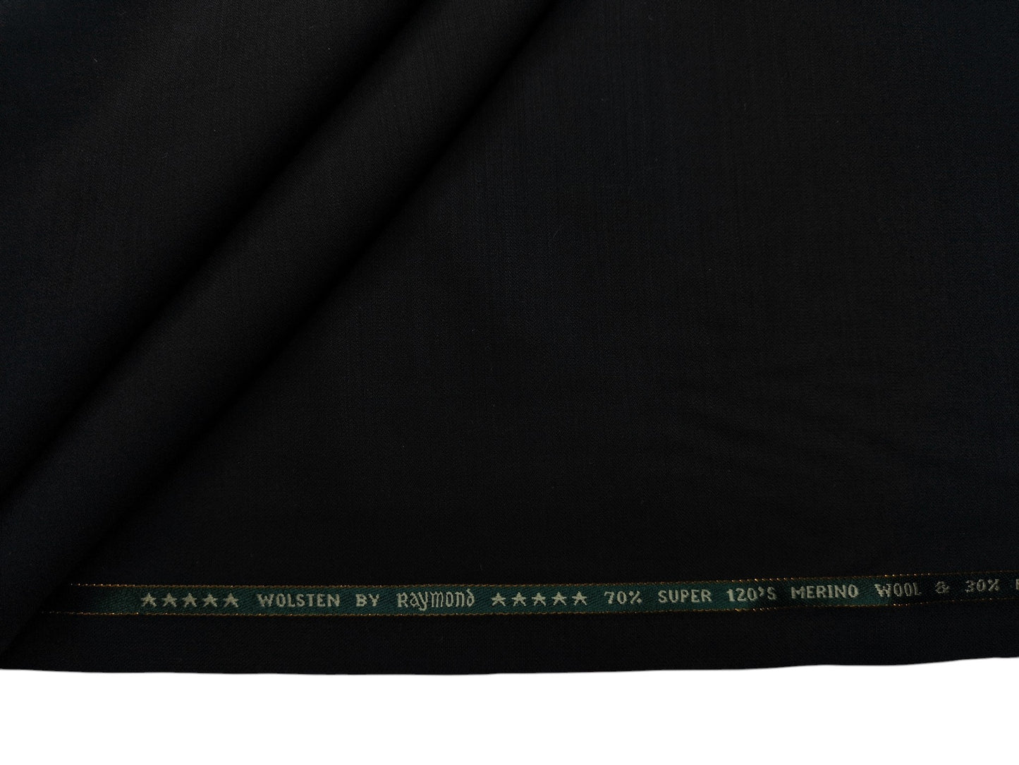Raymond Wolsten 70% Wool Super 120s Suiting Fabric (Black, Plain)