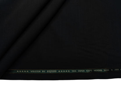 Raymond Wolsten 70% Wool Super 120s Suiting Fabric (Black, Plain)
