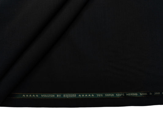 Raymond Wolsten 70% Wool Super 120s Suiting Fabric (Black, Plain)