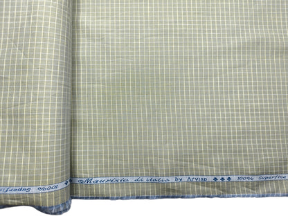 Arvind 100% Superfine Premium Cotton Shirting Fabric (Pista Green, Checks)