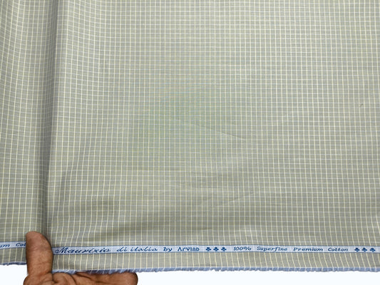 Arvind 100% Superfine Premium Cotton Shirting Fabric (Pista Green, Checks)