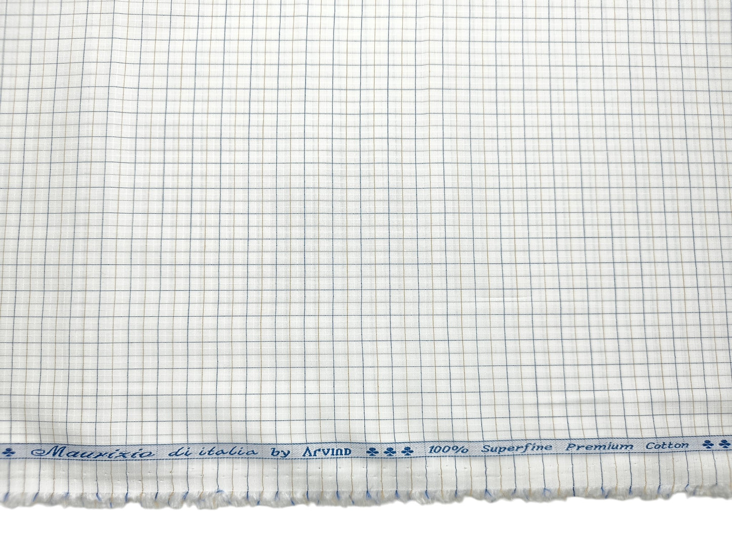 Arvind 100% Superfine Premium Cotton Shirting Fabric (White , Blue & Brown, Checks)