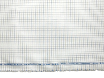 Arvind 100% Superfine Premium Cotton Shirting Fabric (White , Blue & Brown, Checks)