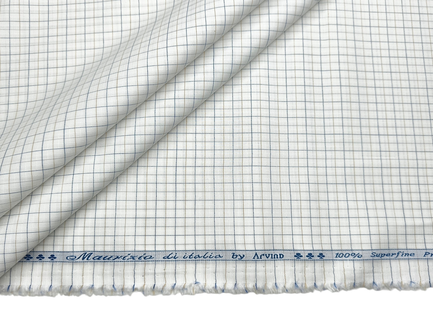 Arvind 100% Superfine Premium Cotton Shirting Fabric (White , Blue & Brown, Checks)