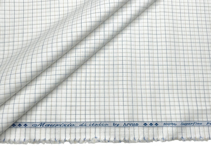 Arvind 100% Superfine Premium Cotton Shirting Fabric (White , Blue & Brown, Checks)