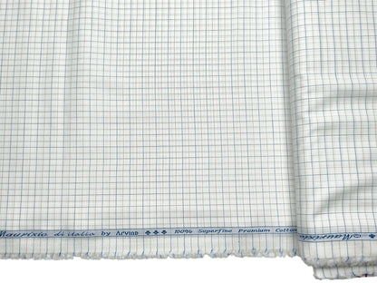 Arvind 100% Superfine Premium Cotton Shirting Fabric (White , Blue & Brown, Checks)