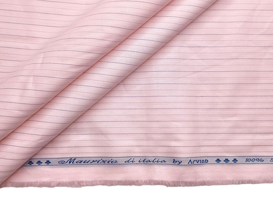 Arvind 100% Superfine Premium Cotton Shirting Fabric (Pink, Striped)