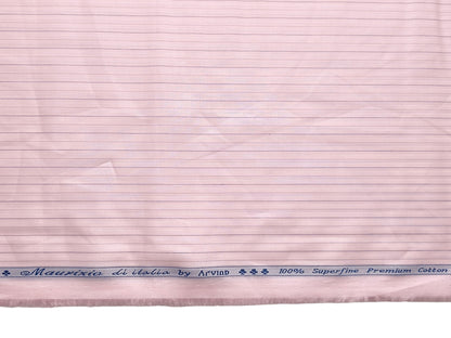 Arvind 100% Superfine Premium Cotton Shirting Fabric (Pink, Striped)
