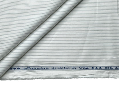 Arvind 100% Superfine Premium Cotton Shirting Fabric (White, Striped)