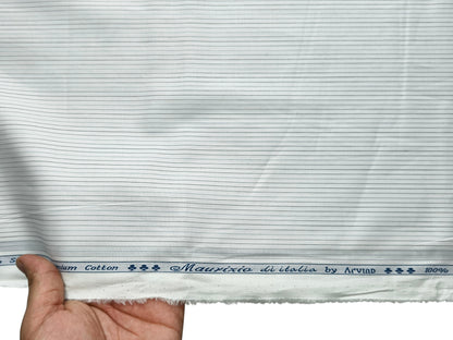Arvind 100% Superfine Premium Cotton Shirting Fabric (White, Striped)