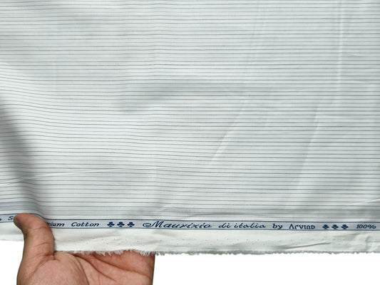 Arvind 100% Superfine Premium Cotton Shirting Fabric (White, Striped)